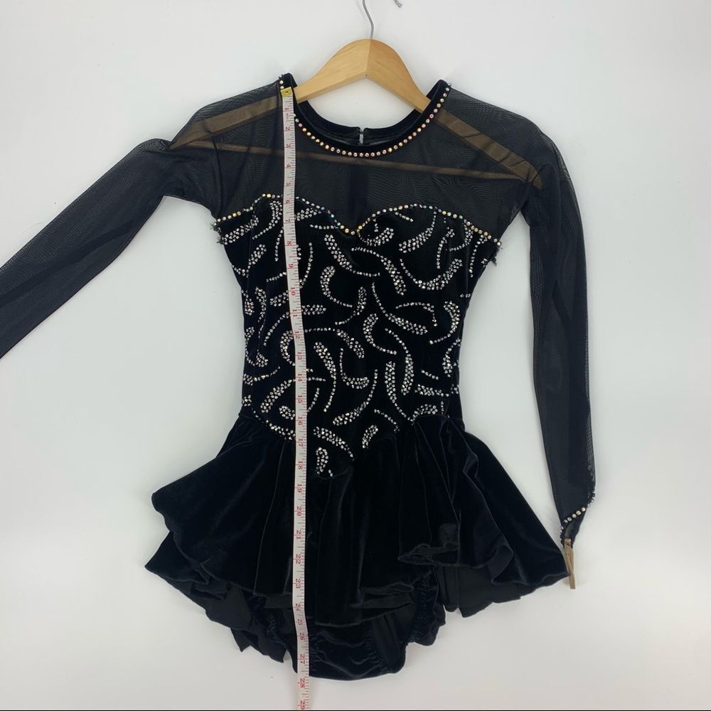 Ice Figure Skating Dress Girls Long Sleeved Black Gymnastics Dress - Picture 13 of 15